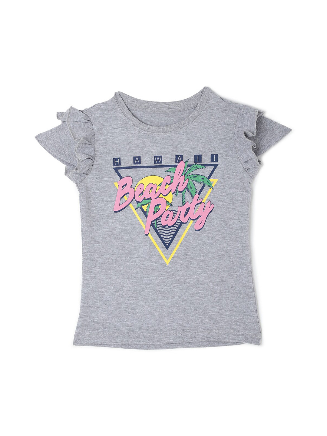 R&B Girls Grey Typography Printed T-shirt