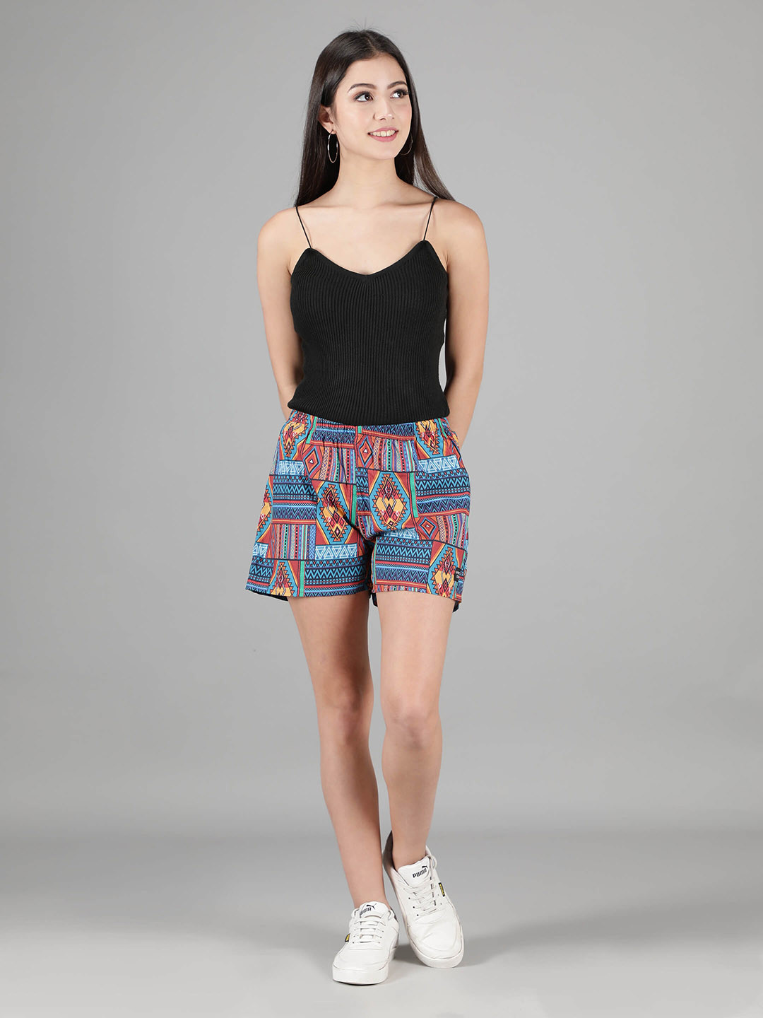 wHAT'S DOwn Women Blue & Orange Printed Lounge Shorts