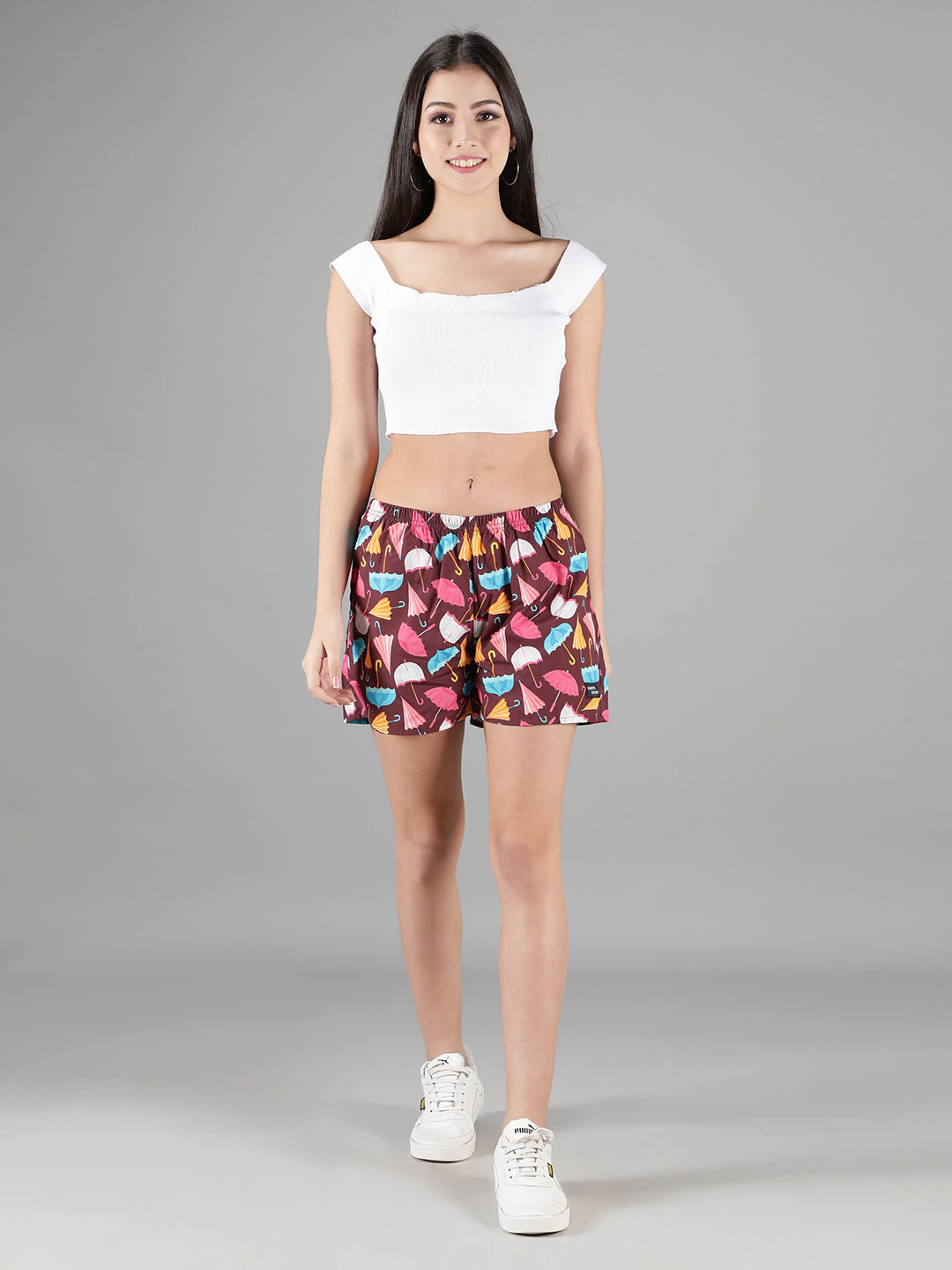 wHAT'S DOwn Women Maroon & Orange Printed Lounge Shorts