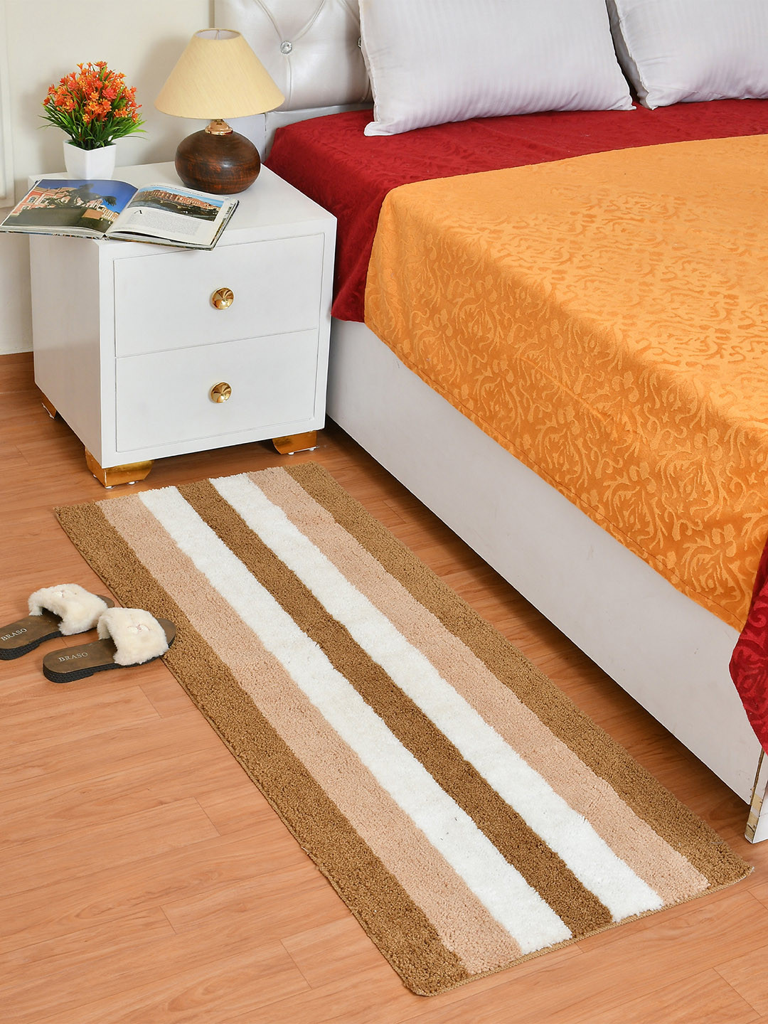 Hammer Home Beige & White Striped Antislip  Kitchen & Bedside Runner