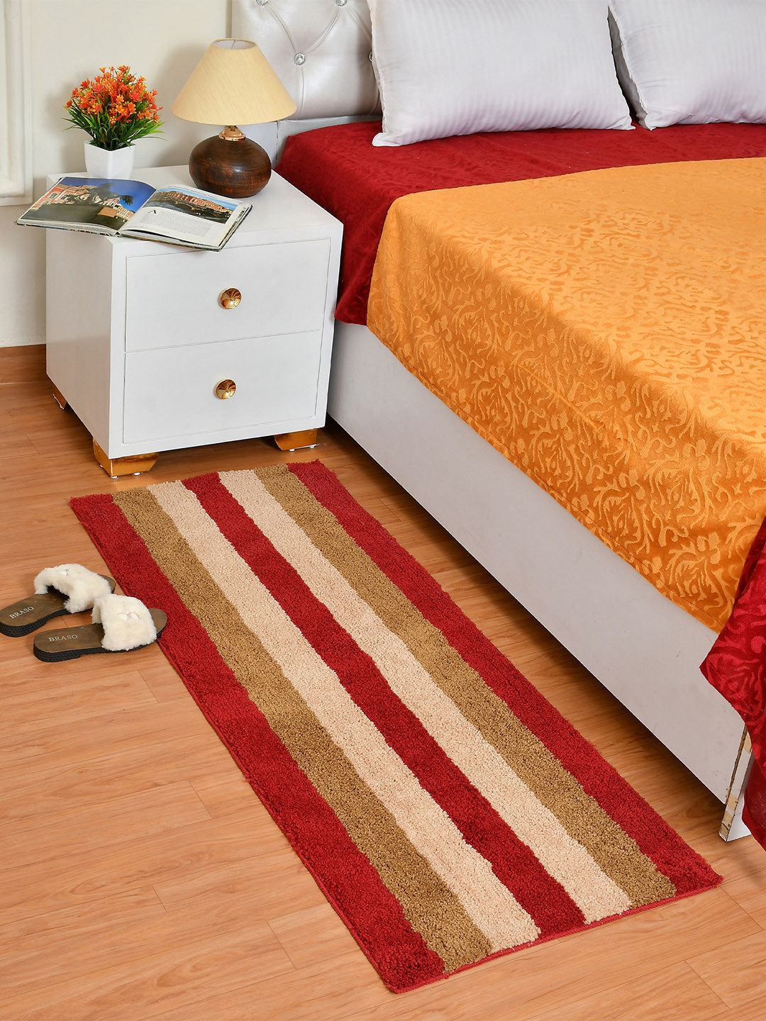 Hammer Home Red & Beige Striped Antislip  kitchen & Bedside Runner