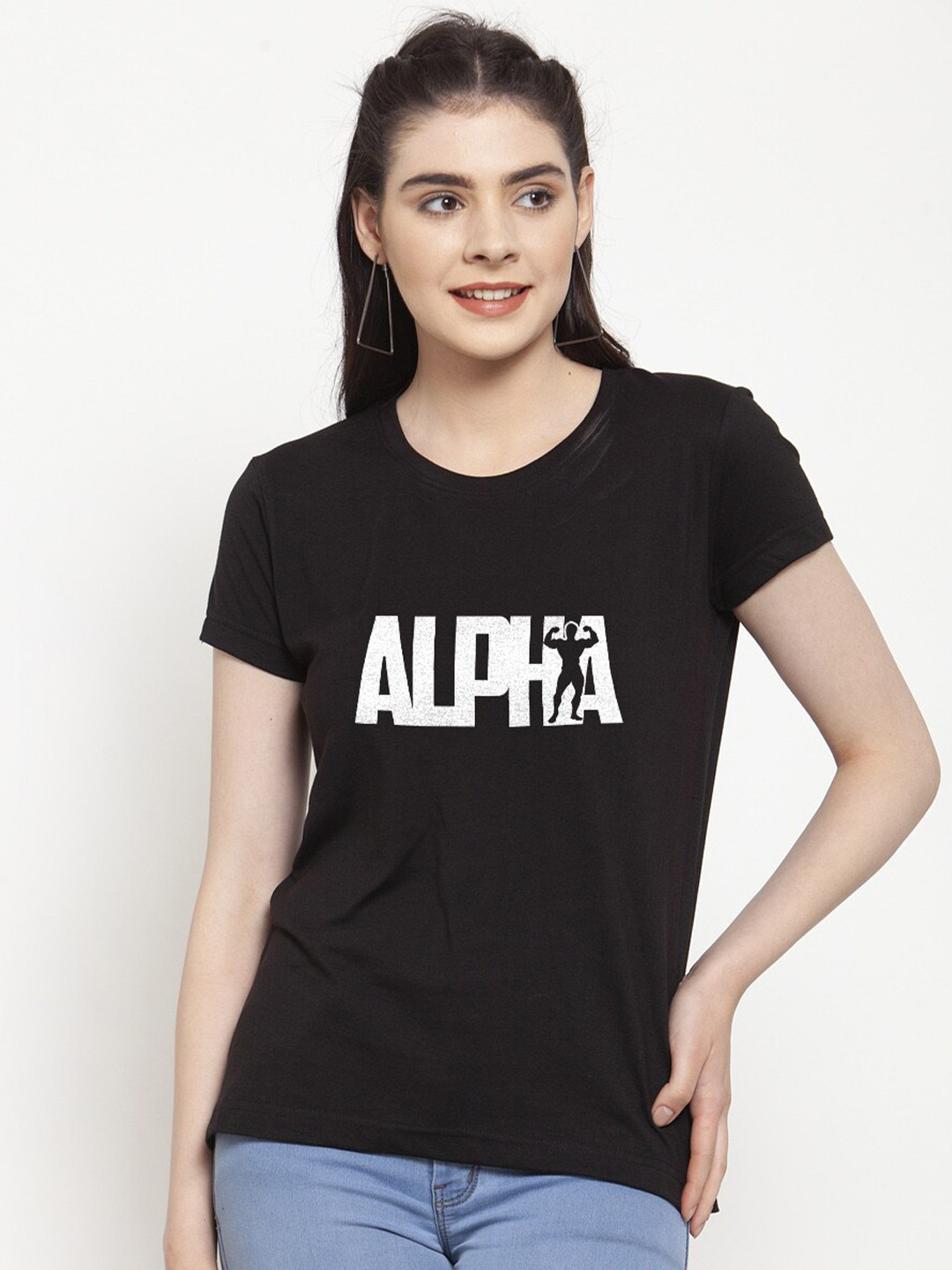 Friskers Women Black Alpha Printed T-shirt
