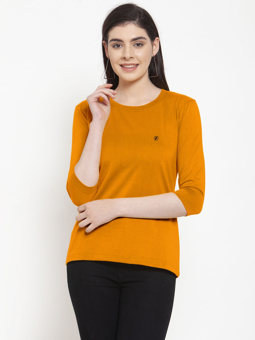 Friskers Women Gold-Toned Solid T-shirt