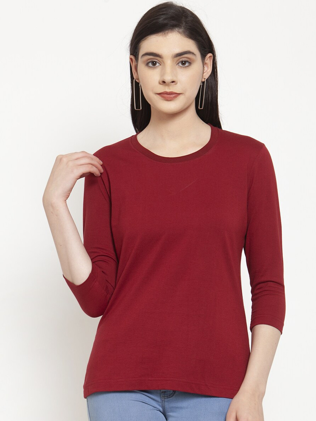 Friskers Women Maroon  Solid Full Sleeve Tshirt