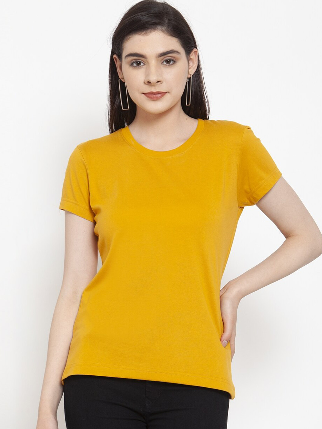 Friskers Women Gold-Toned Solid T-shirt