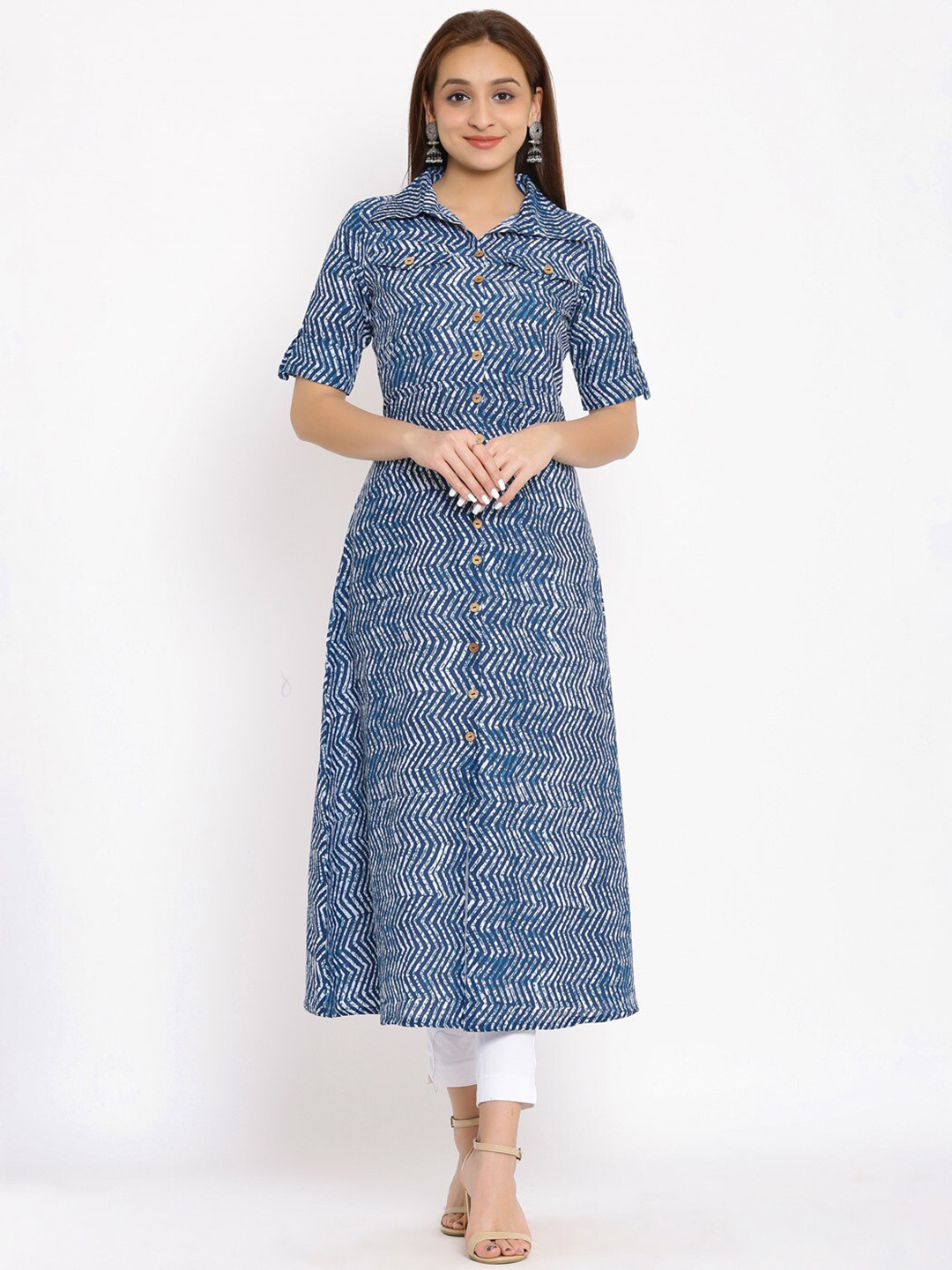 NeshamaKurti Women Blue Printed Kurta