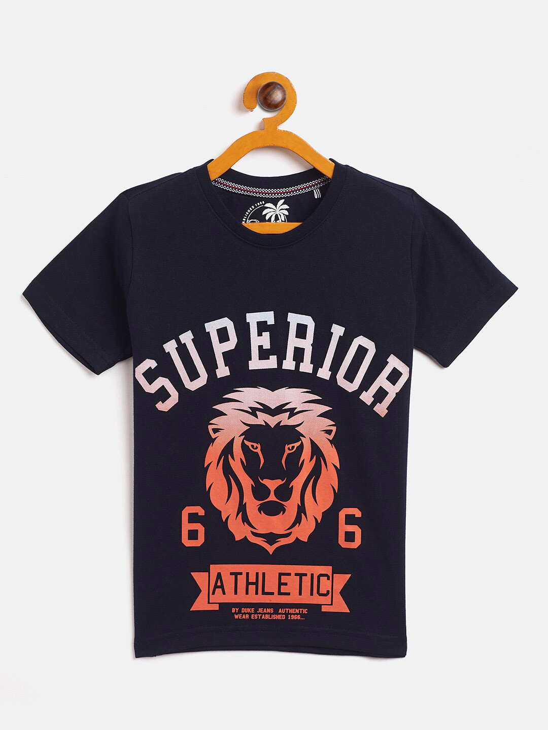 Duke Boys Navy Blue & Orange Typography Printed T-shirt