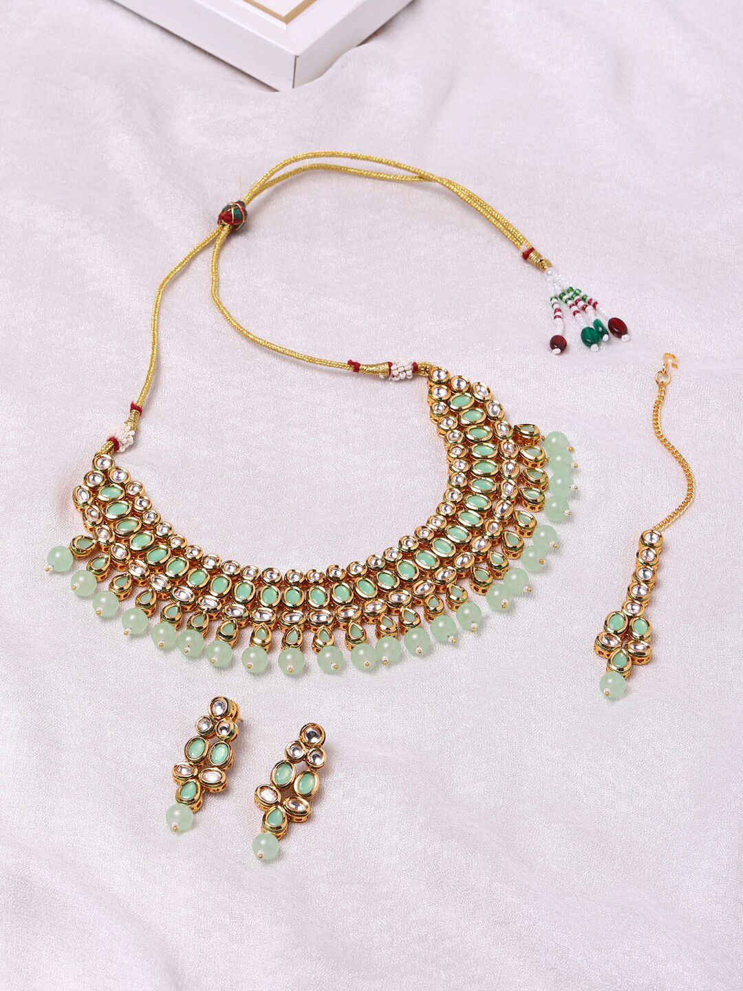 Voylla Kundan Green & Gold Plated Necklace set