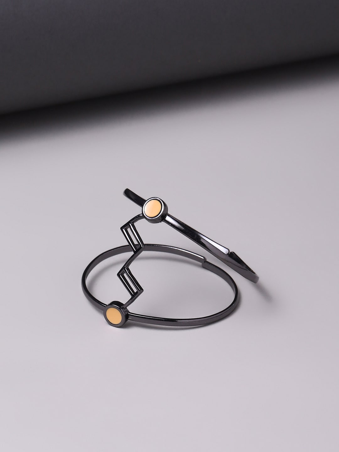 Voylla Women Black & Brown Brass Rhodium-Plated Cuff Bracelet