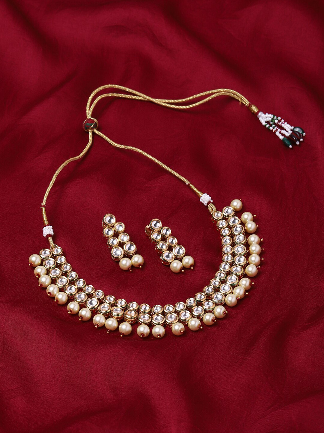 Voylla White Gold Plated Kundan Jewellery Set
