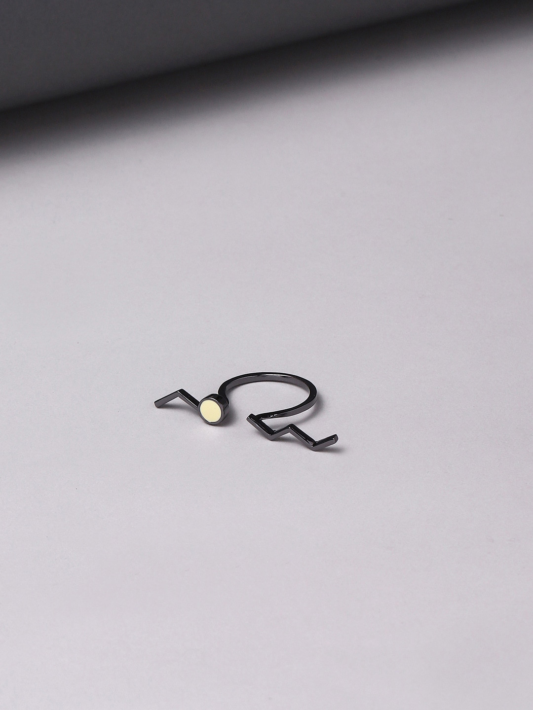 Voylla Rhodium-Plated Black & Yellow Finger Ring
