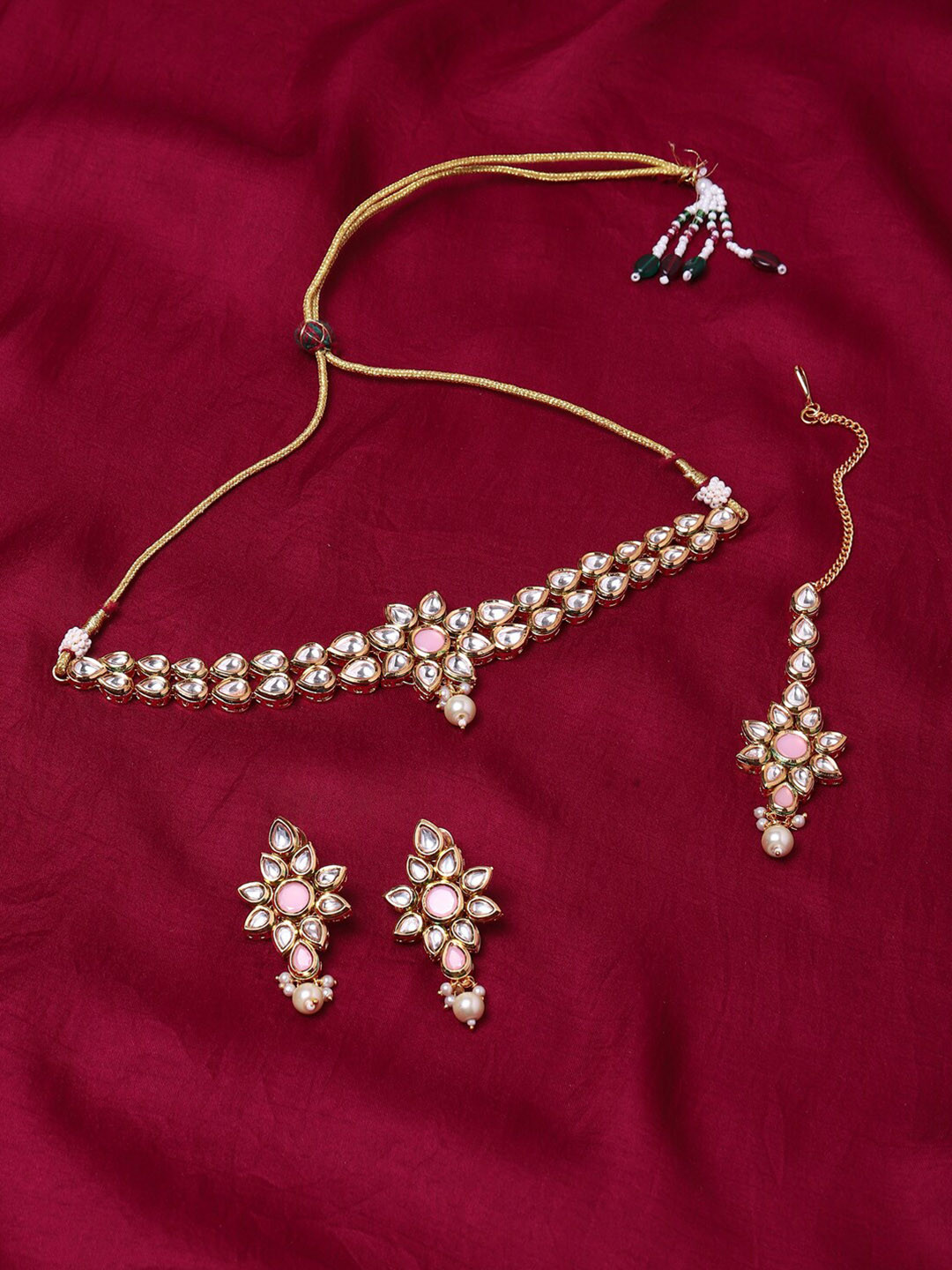 Voylla Pink Kundan Gold Plated Jewellery Set