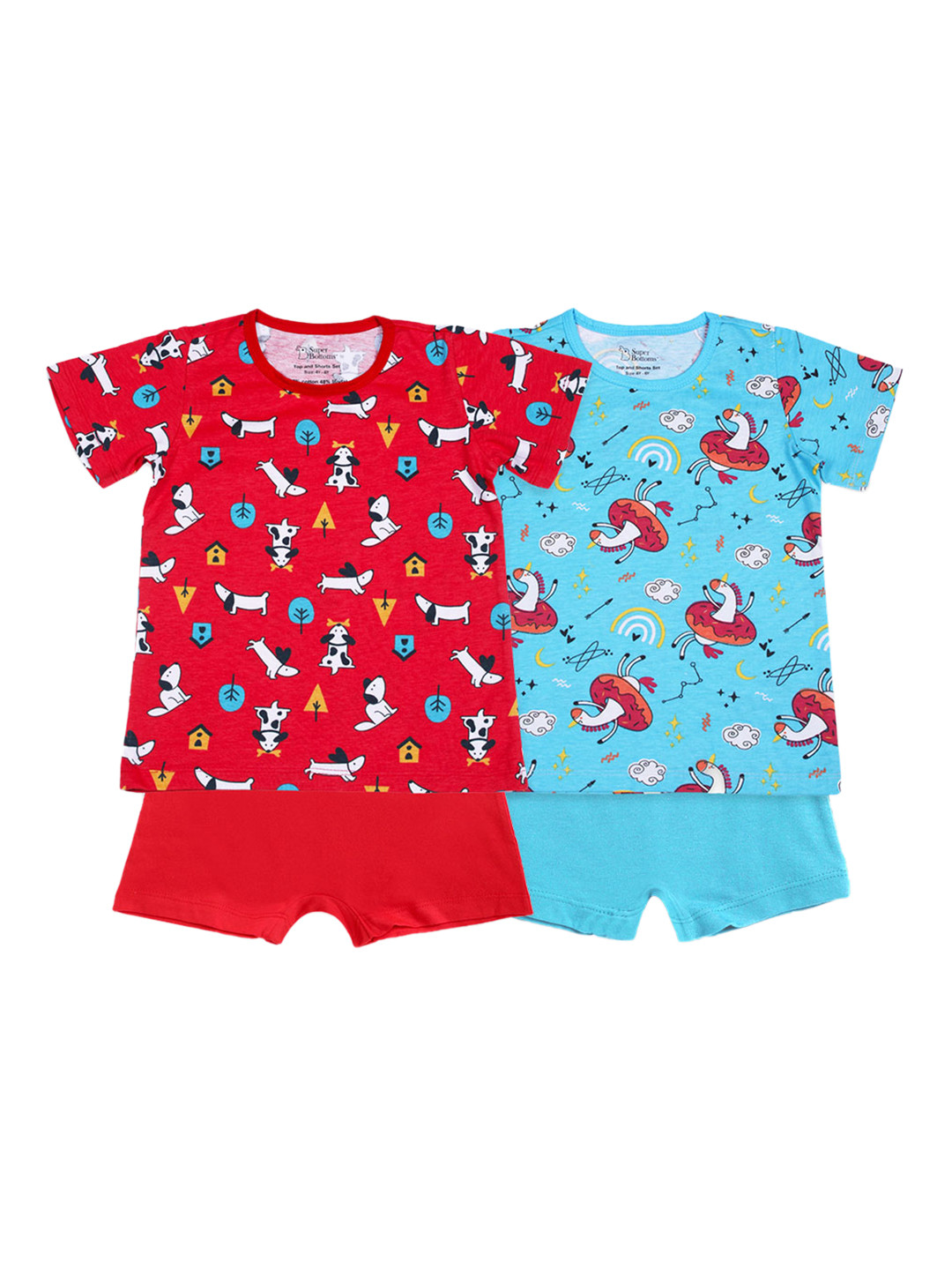 SuperBottoms Kids Red & Turquoise Blue Set of 2 Printed Cotton   Clothing Set