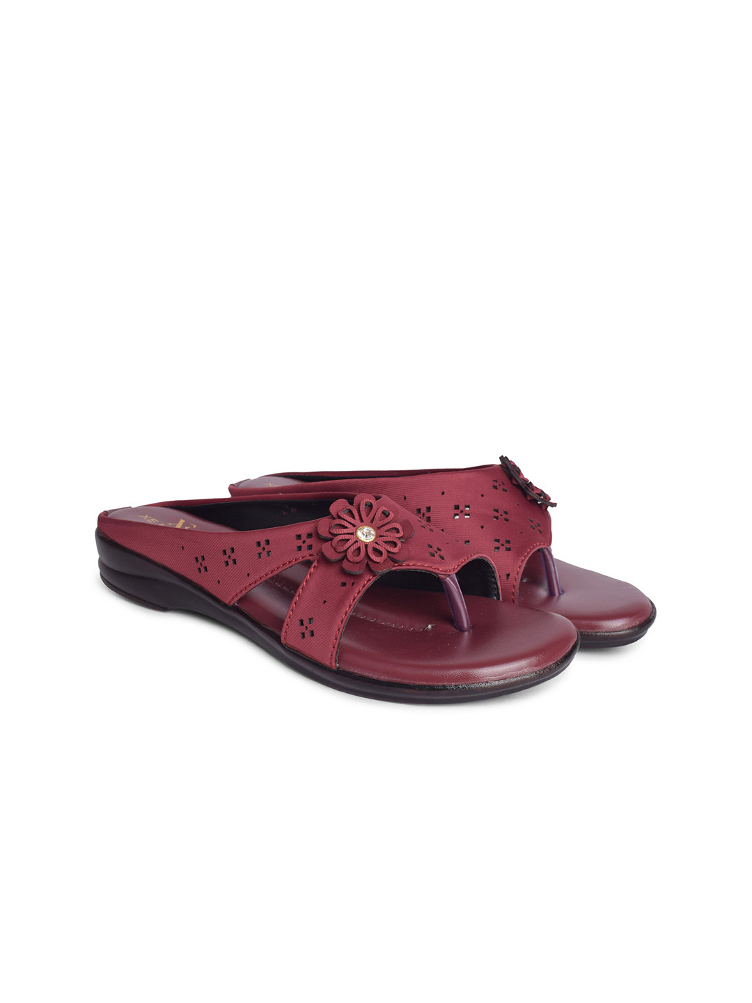 XE Looks Women Maroon Embellished Laser Cuts Flats