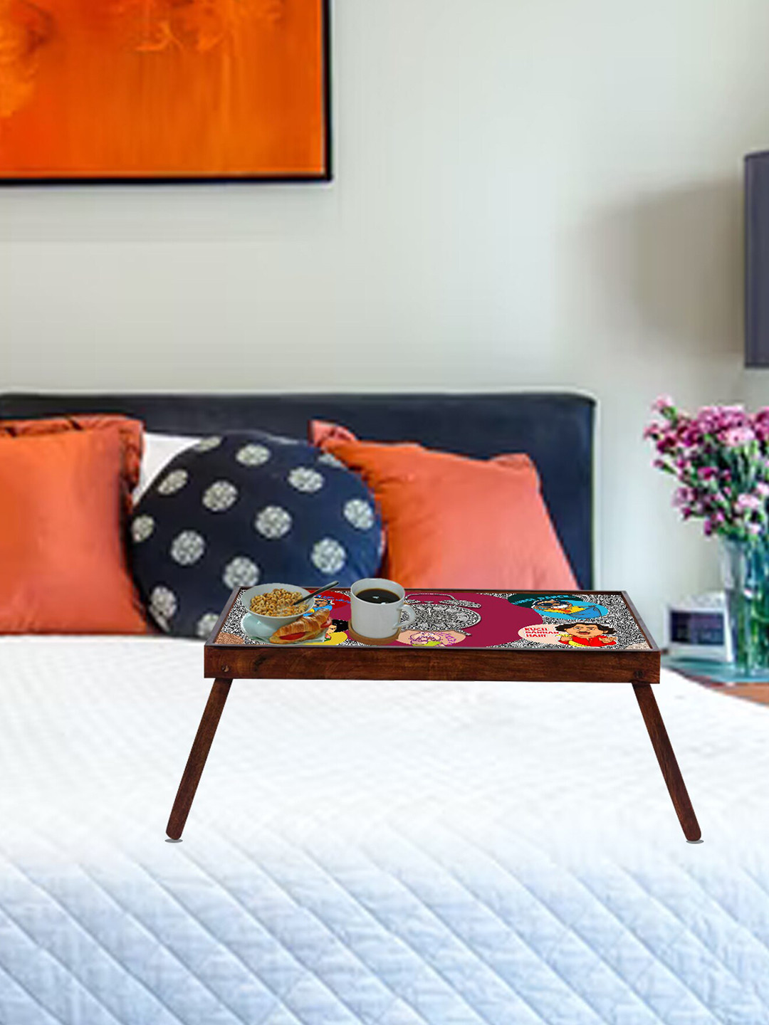 GLOBALLY INDIAN Brown Printed Breakfast Wooden Table