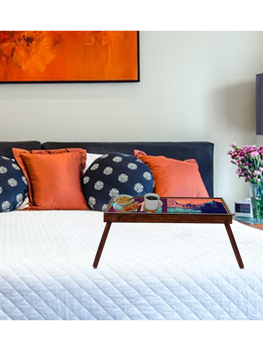 GLOBALLY INDIAN Orange Waiting Lady Printed Breakfast Table