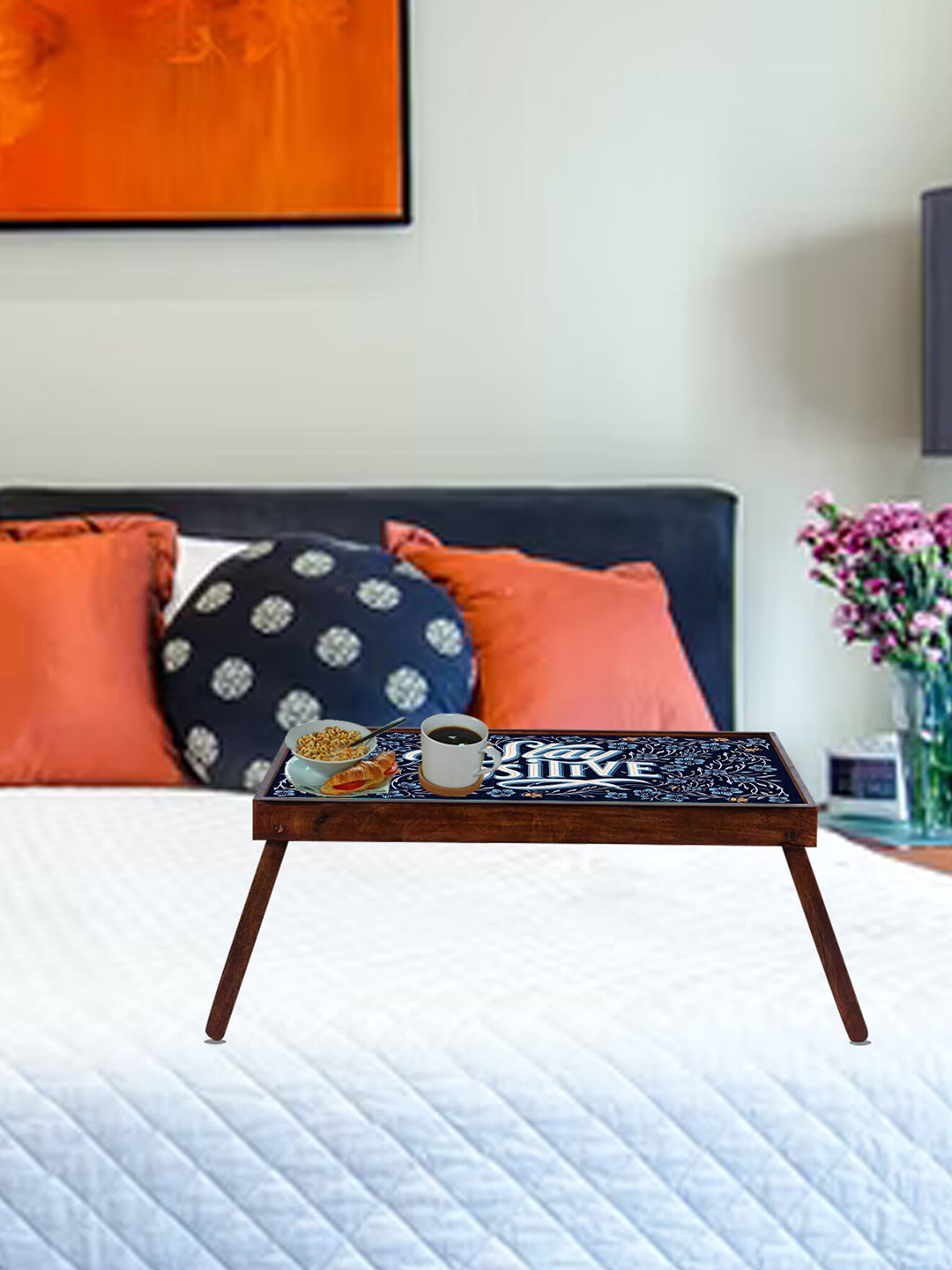 GLOBALLY INDIAN Navy Blue & Brown Printed Foldable Laptop Table