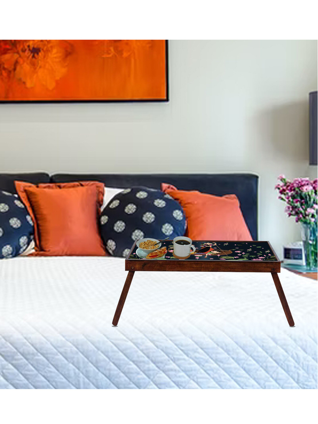 GLOBALLY INDIAN Navy Blue Indian Radha Printed Laptop Table