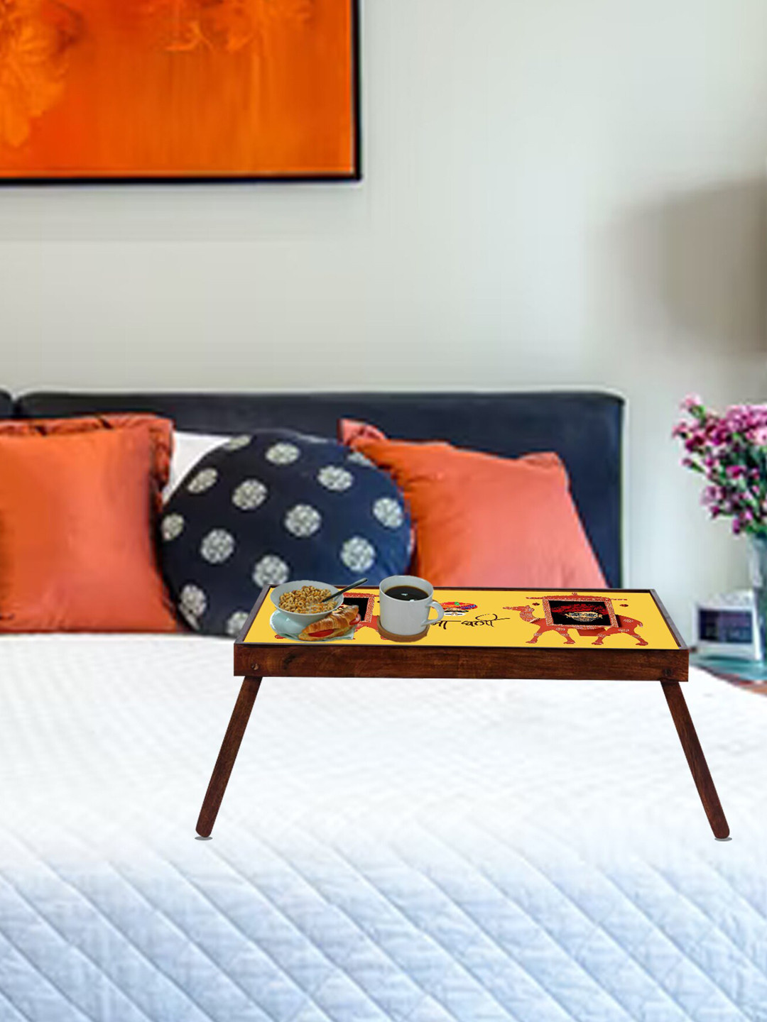 GLOBALLY INDIAN Yellow & Brown Digitally Printed Foldable Breakfast Table