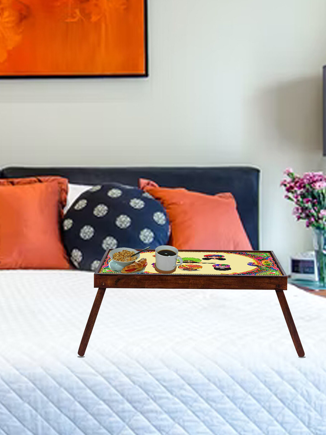 GLOBALLY INDIAN Yellow & Brown Digital Printed Foldable Breakfast Table