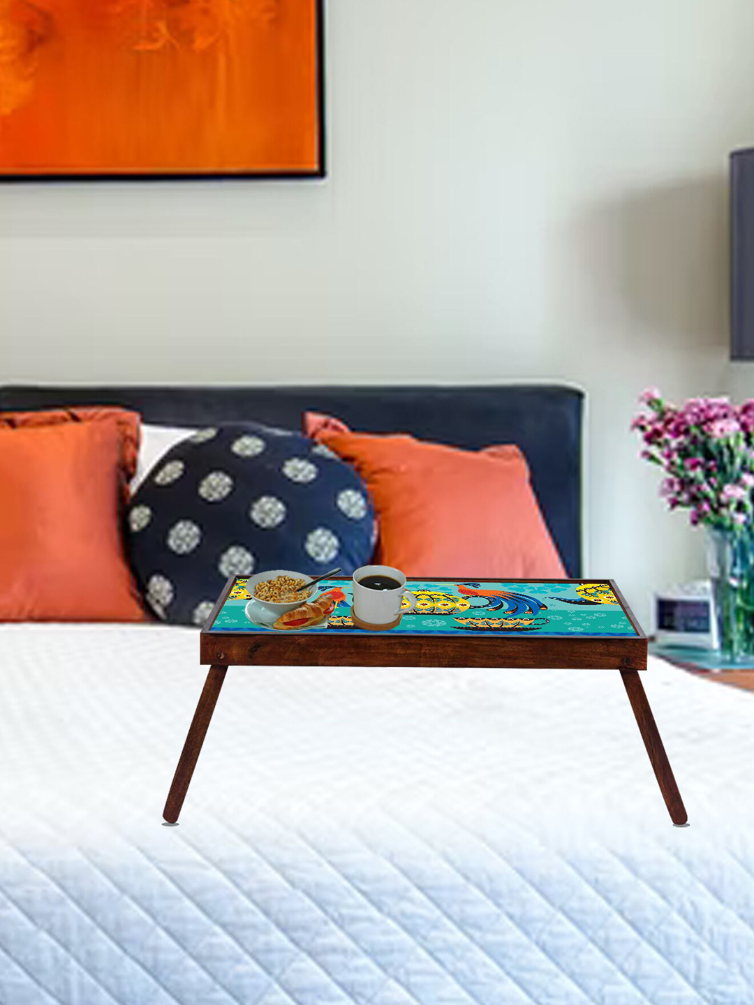 GLOBALLY INDIAN Blue & Brown Digitally Printed Foldable Breakfast Table
