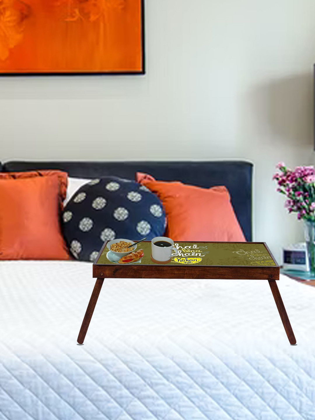 GLOBALLY INDIAN Olive Green Printed Breakfast Wooden Table