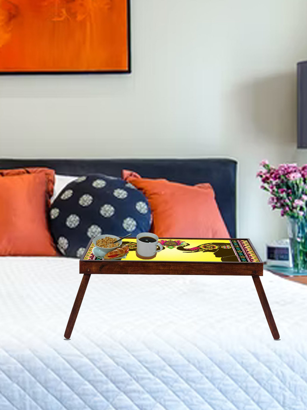 GLOBALLY INDIAN Yellow & Brown Digitally Printed Foldable Breakfast Table