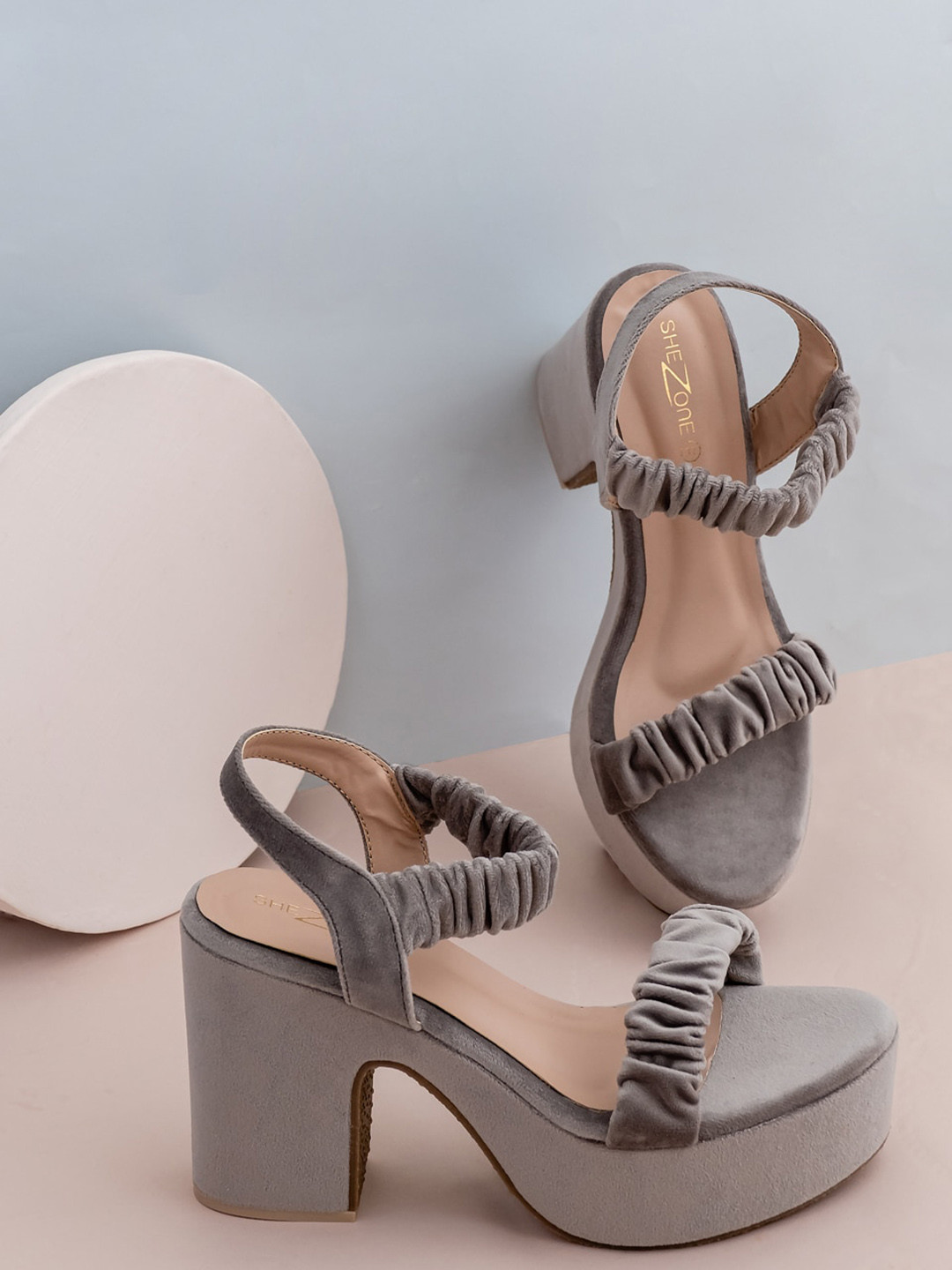 Shezone Grey Textured Suede Block Sandals