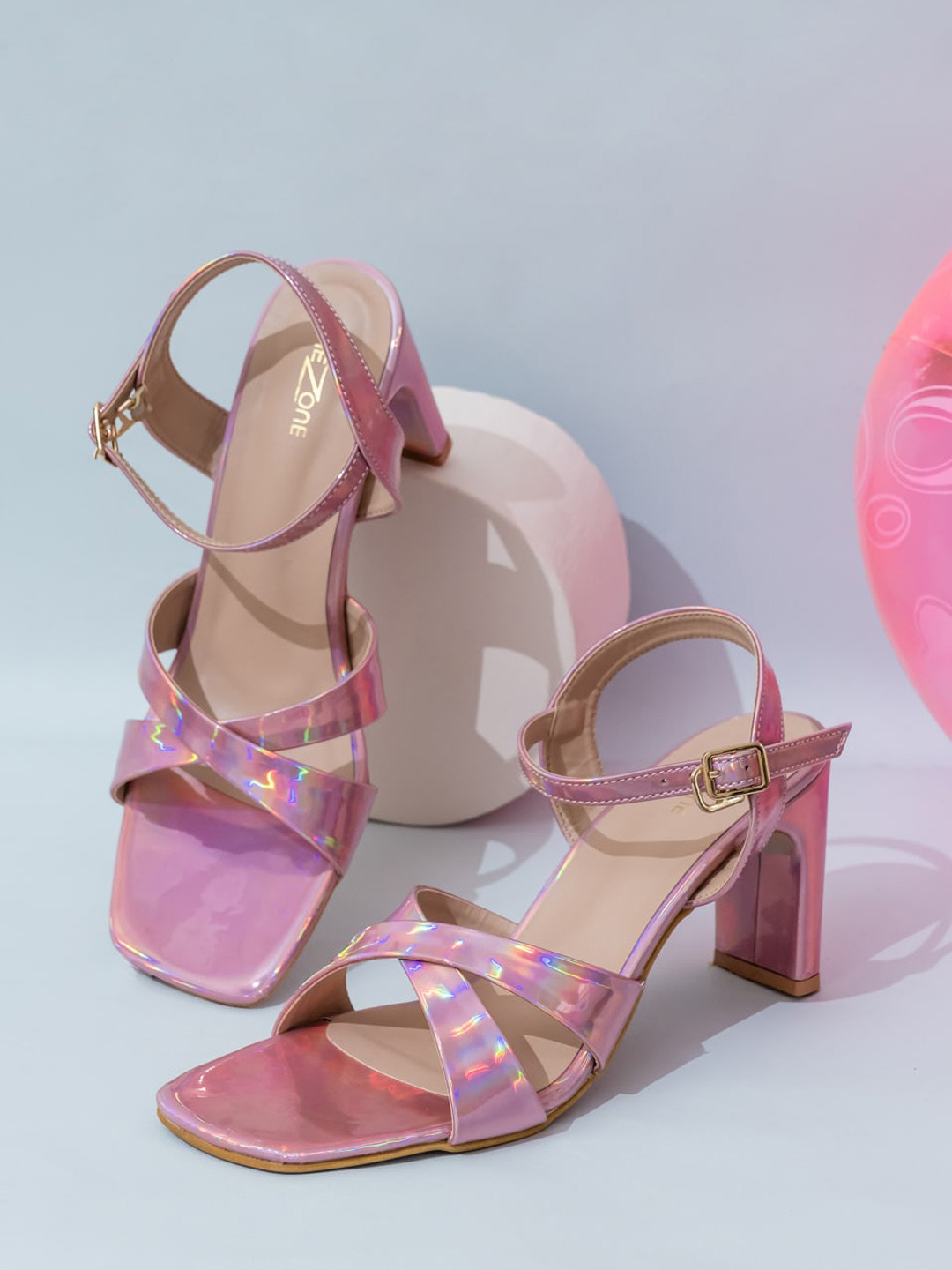 Shezone Pink Slim Sandals with Ankel Buckles