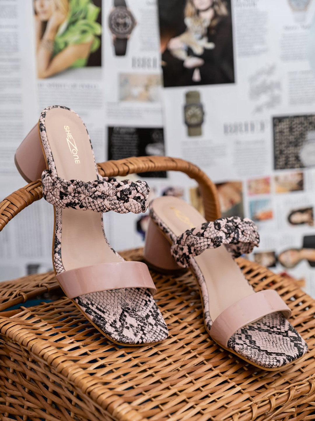 Shezone Pink Printed Block Sandals