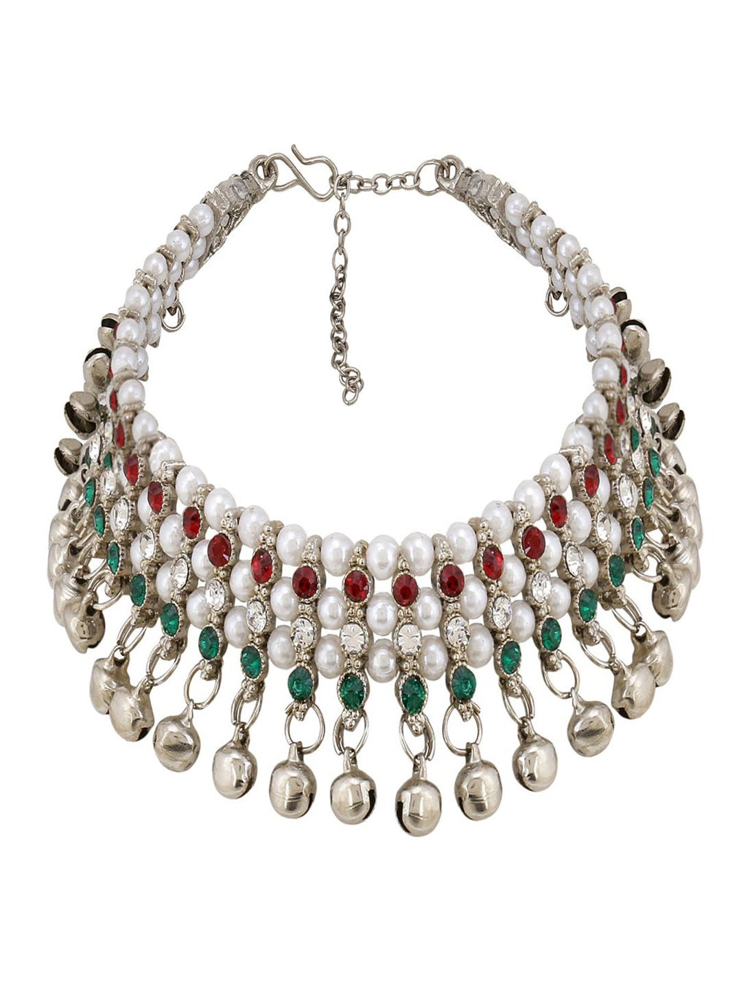 Efulgenz Set Of 2 Rhodium-Plated & Silver-Plated Crystal Studded  Anklet