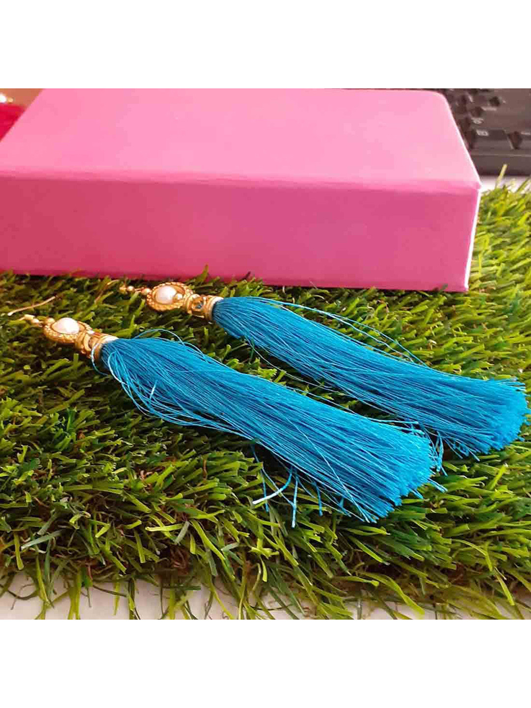 RICH AND FAMOUS Blue Contemporary Half Hoop Earrings