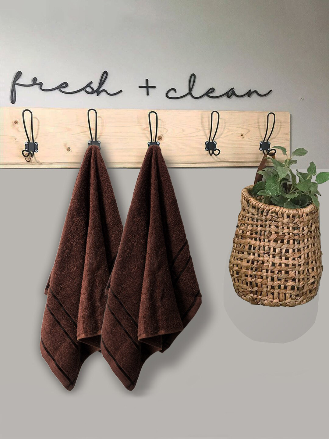 YK Unisex Kids Brown Sandy 100% cotton 2 Piece Hand Towel Set, 380 GSM