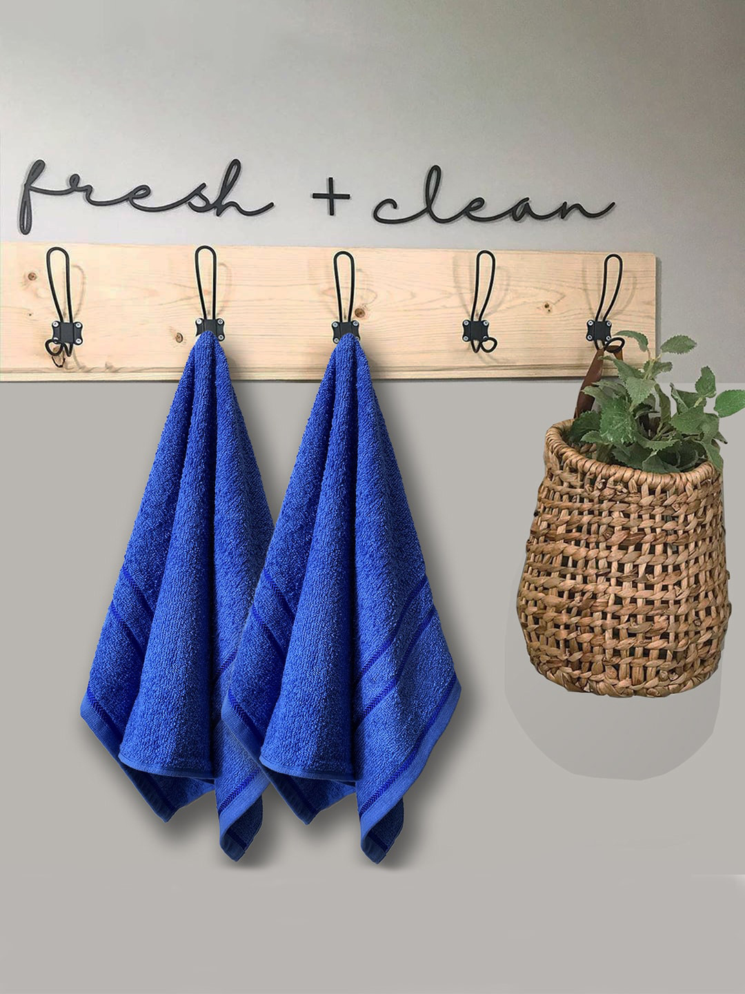 YK Kids Blue Sandy 100% cotton 2 Piece Hand Towel Set, 380 GSM