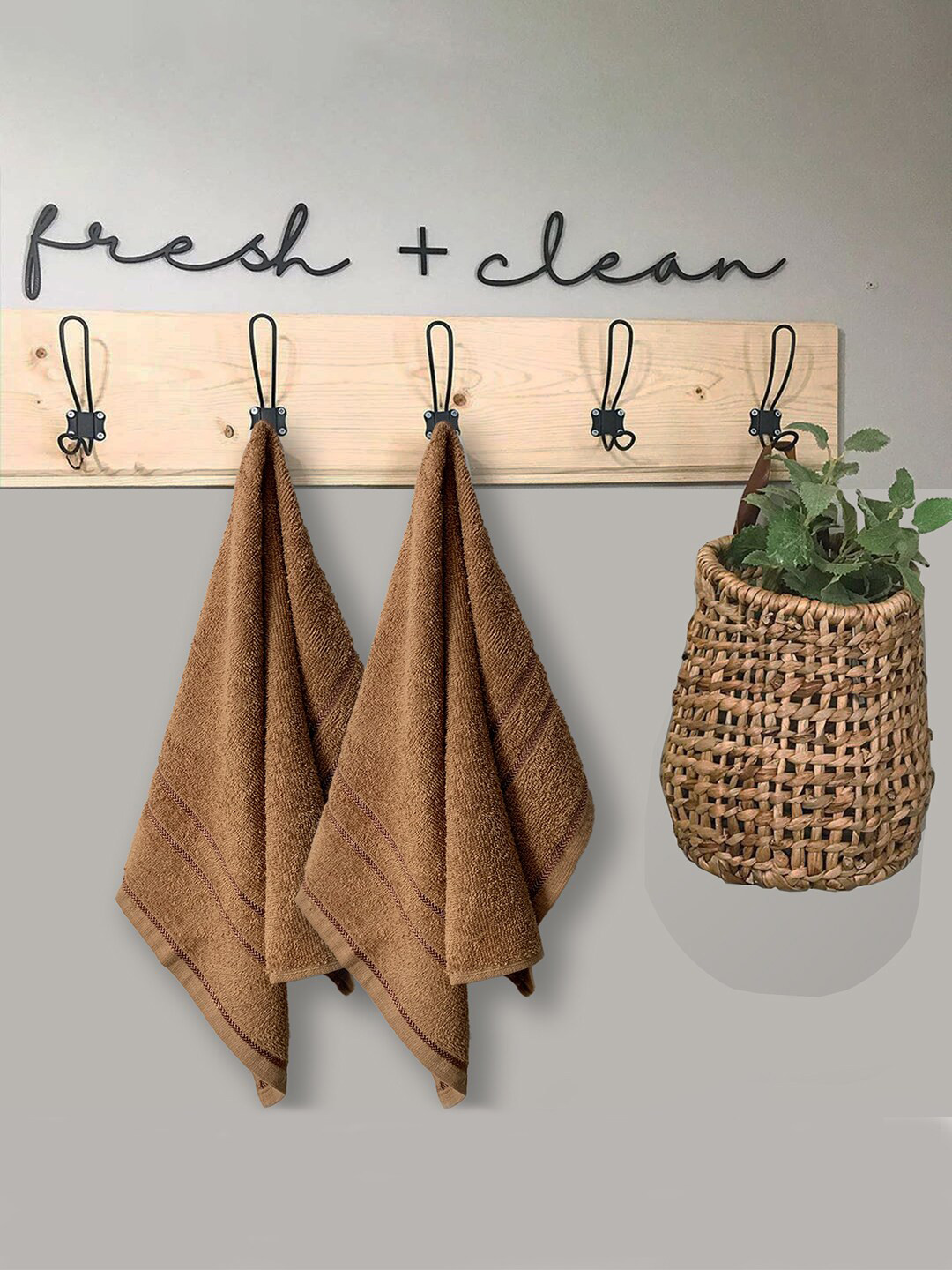 YK Brown Sandy 100% cotton 2 Piece Hand Towel Set, 380 GSM