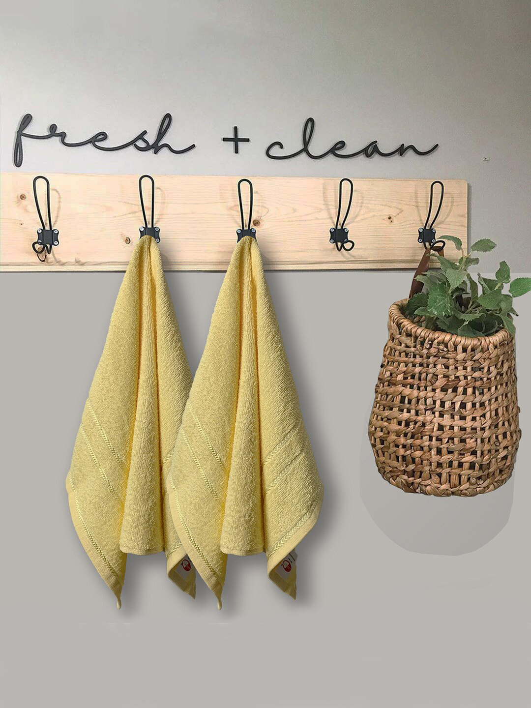 YK Kids Yellow Sandy 100% cotton 2 Piece Hand Towel Set, 380 GSM