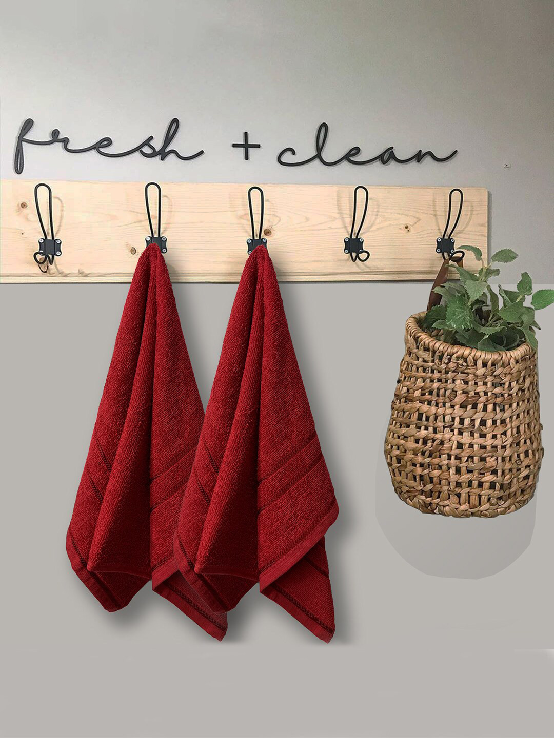 YK Kids Maroon Sandy 100% cotton 2 Piece Hand Towel Set, 380 GSM