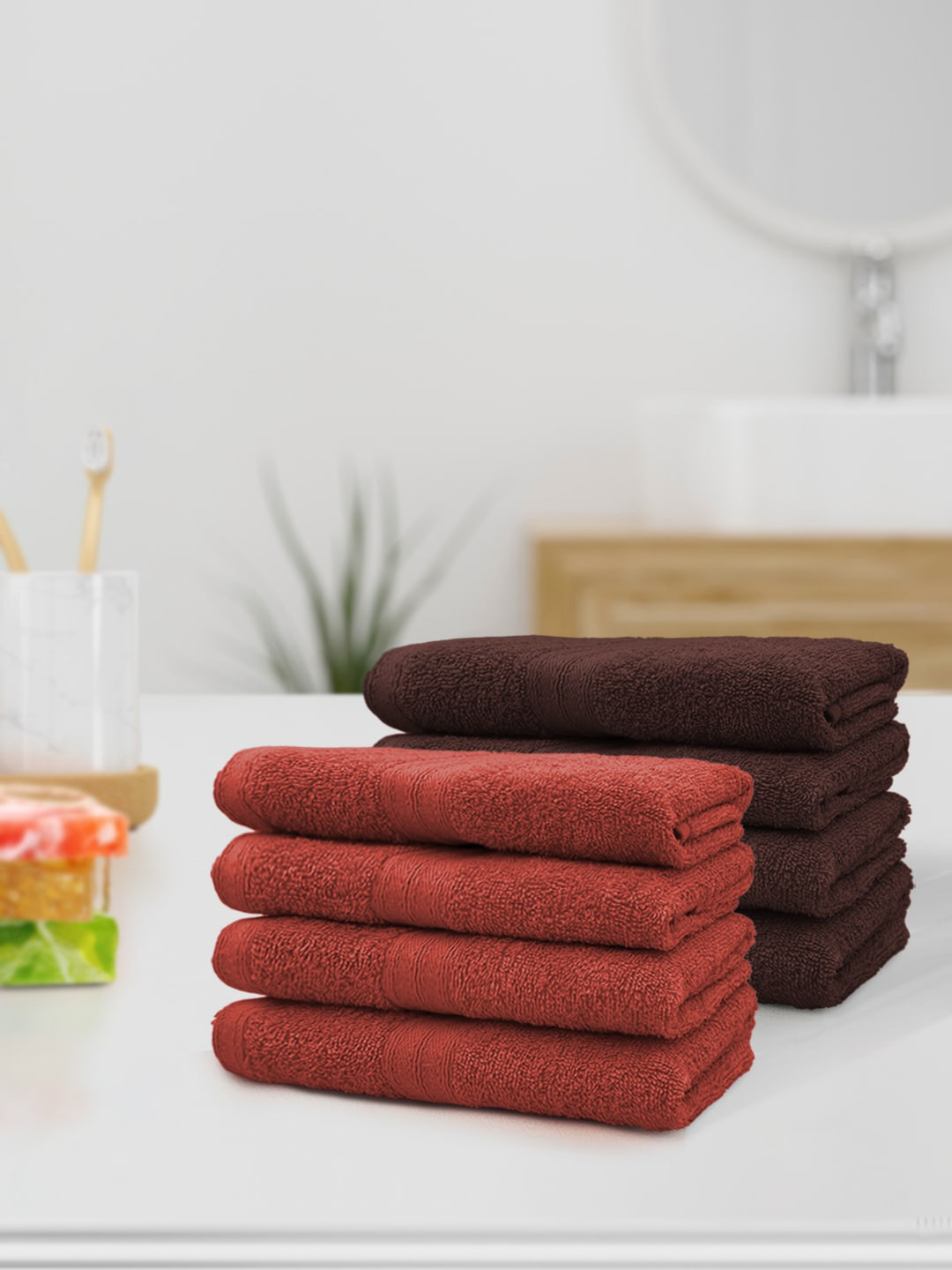 YK Kids Set Of 8 Solid Pure Cotton 500 GSM Hand Towels