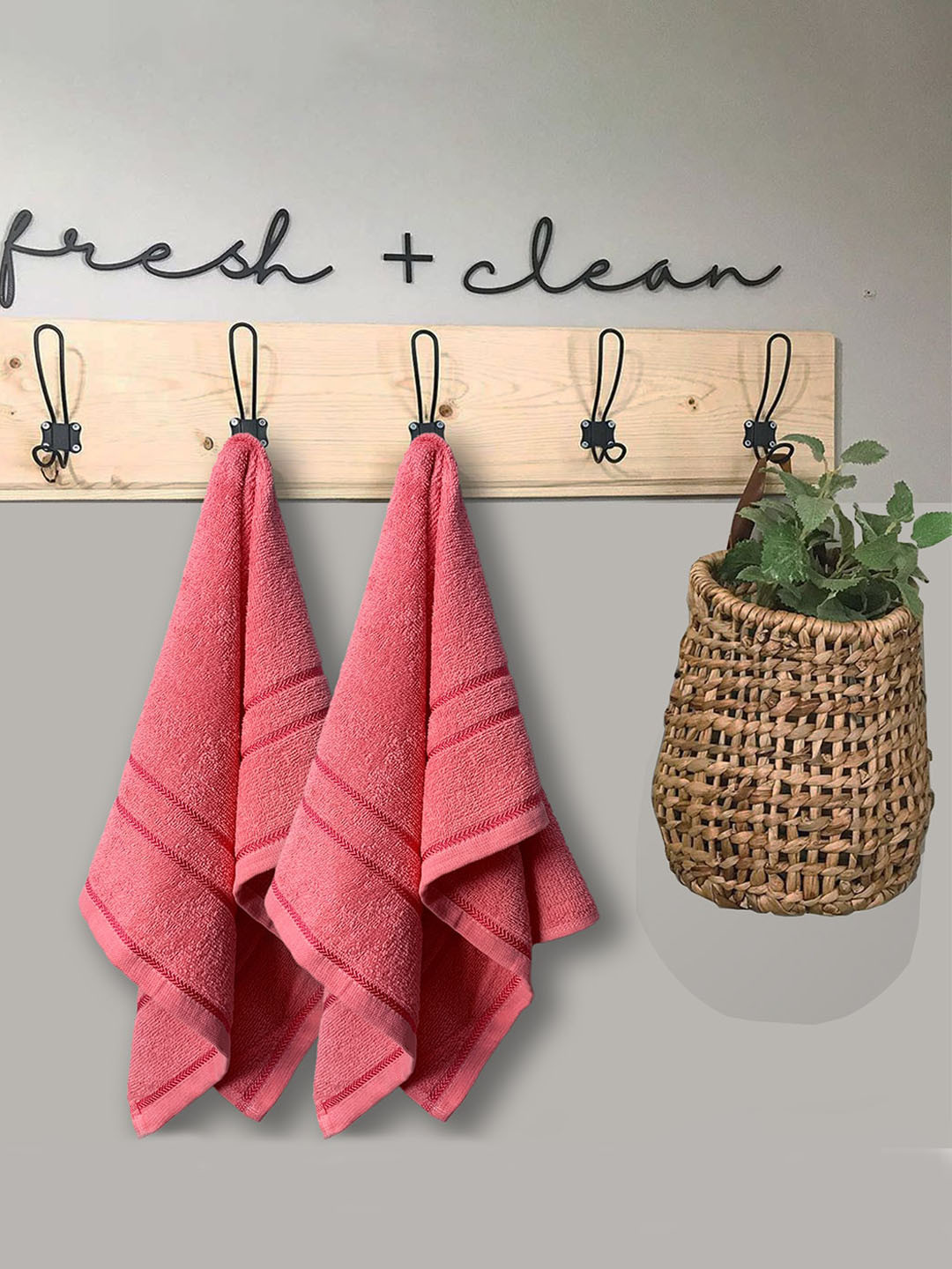 YK Pink Sandy 100% cotton 2 Piece Hand Towel Set, 380 GSM