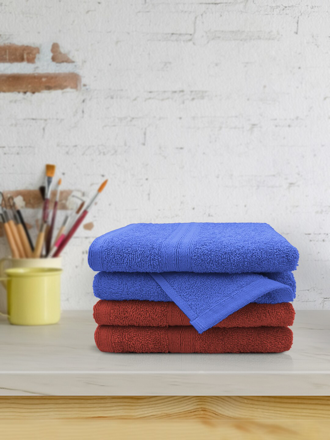 YK Kid Set Of 4 Solid 500 GSM Pure Cotton Hand Towels