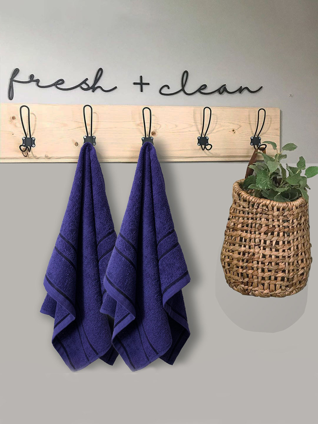YK Blue Sandy 100% cotton 2 Piece Hand Towel Set, 380 GSM