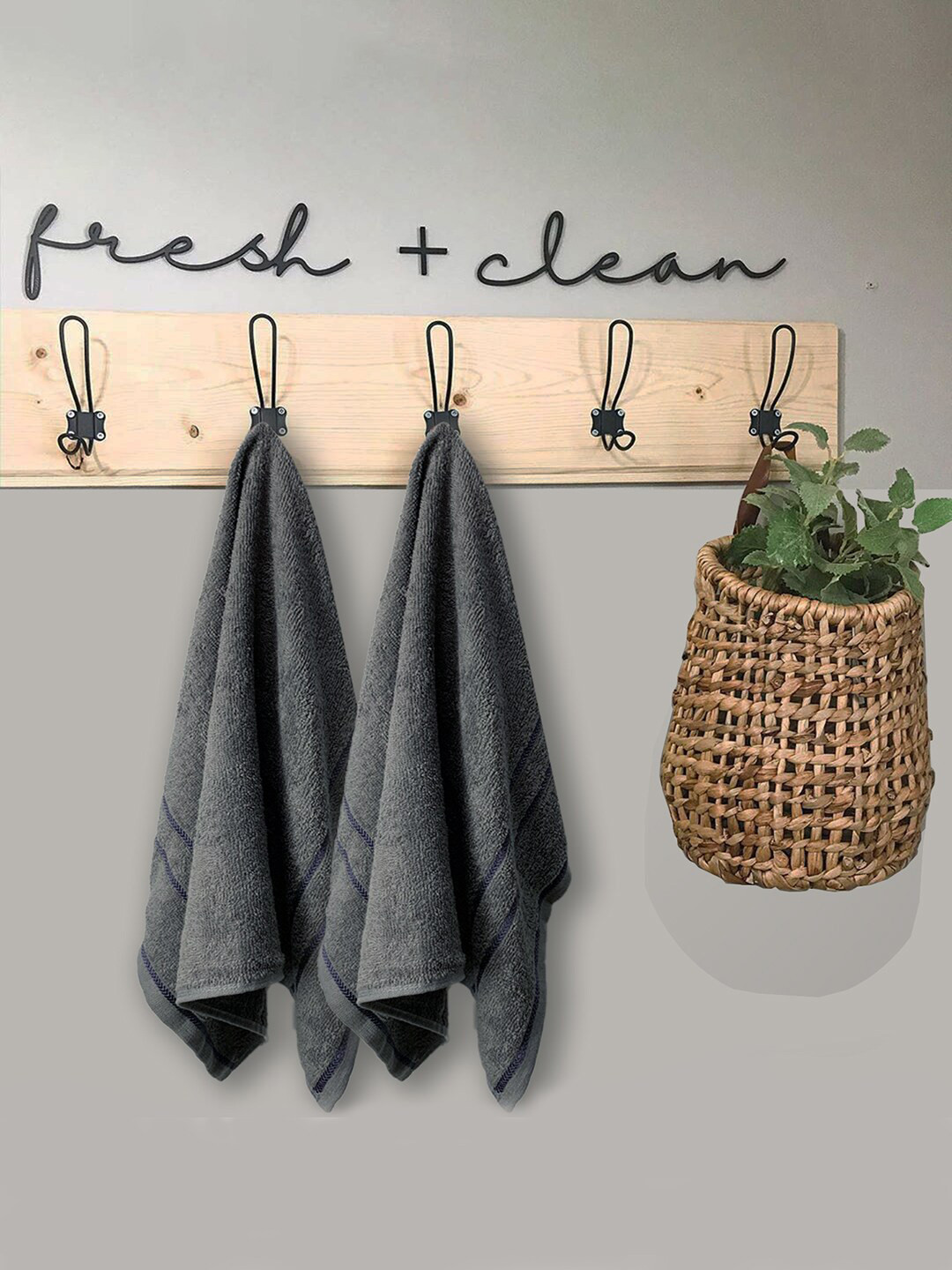 YK Grey Sandy 100% cotton 2 Piece Hand Towel Set, 380 GSM