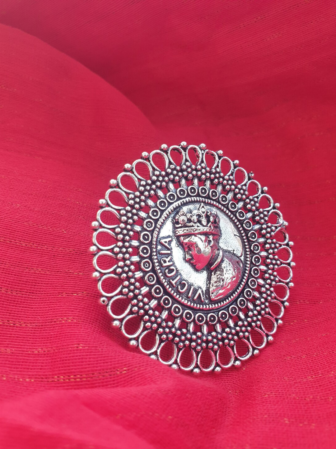 FIROZA Oxidised Silver-Toned Victoria Cocktail Adjustable Finger Ring