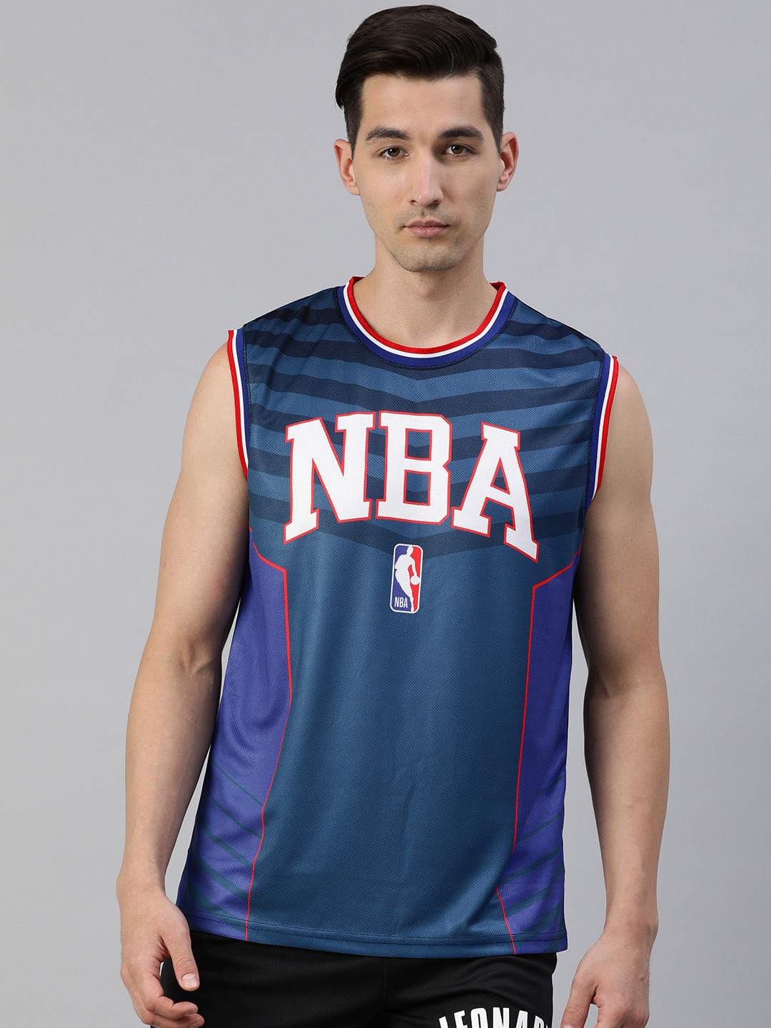 NBA Men Navy Blue Brand Logo Printed Basketball T-shirt