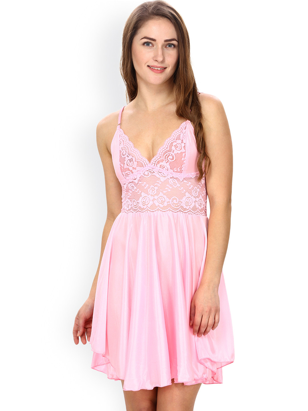 Secret Wish Pink Satin & Lace Baby-Doll BD-E69-381