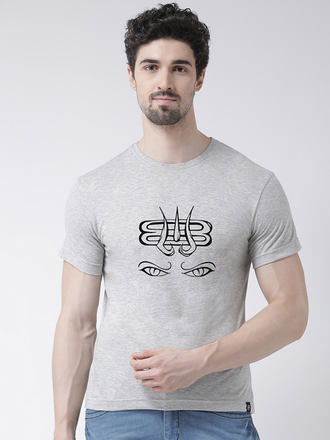 Friskers Men Grey Printed Round Neck T-shirt