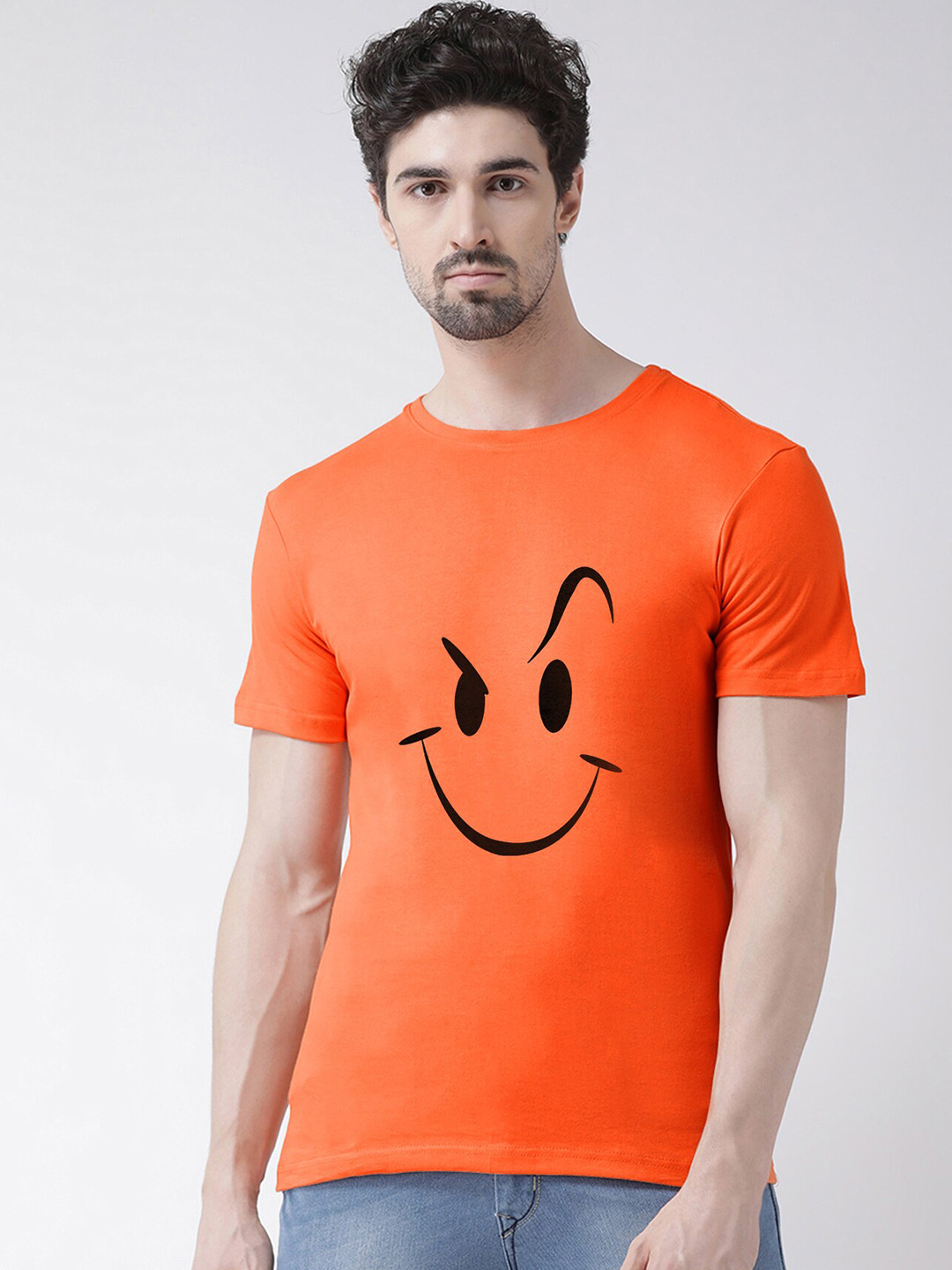 Friskers Men Orange Smily Printed T-shirt