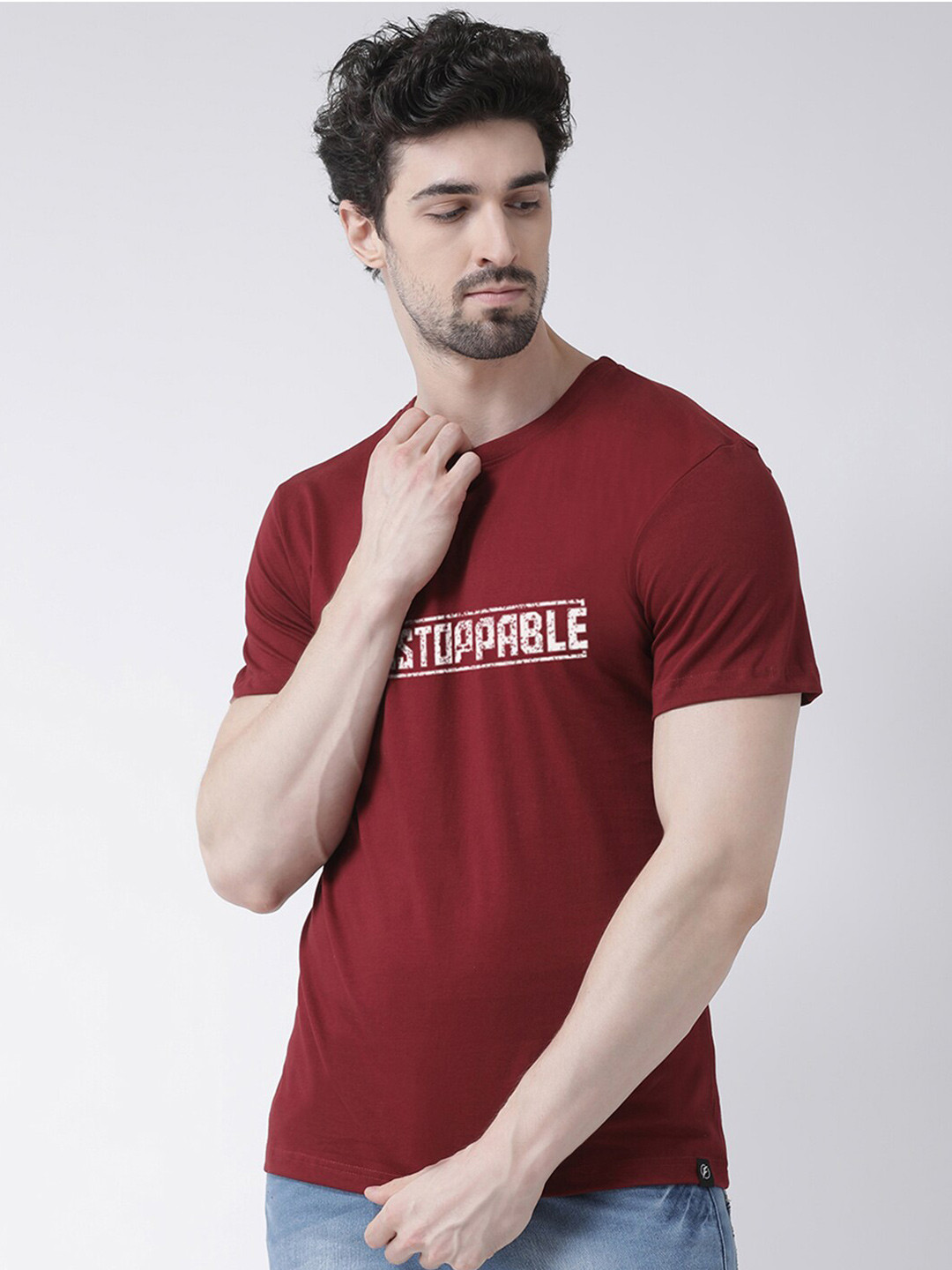 Friskers Men Maroon Unstoppable Typography Printed T-shirt