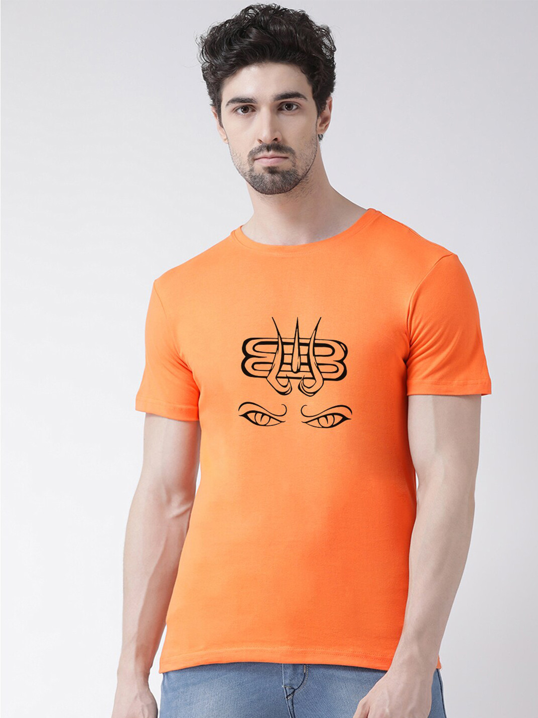 Friskers Men Orange  Mahadev Eyes Printed T-shirt