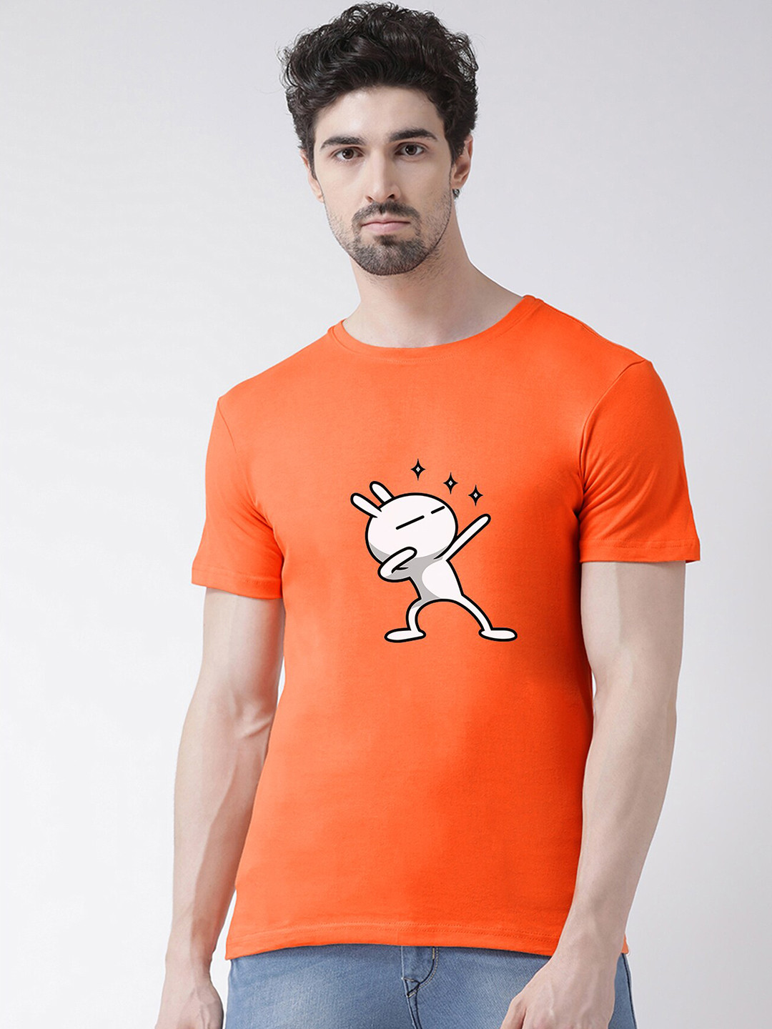 Friskers Men Orange Printed  Half Sleeve T-shirt